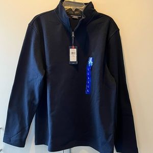 NWT. Mens IZOD navy blue polyester 1/4 quarter zip sweater.